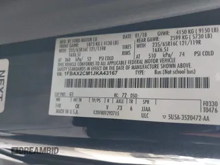 2018 Ford Transit Passenger XL with VIN 1FBAX2CM1JKA43167, listed as a IAAI auction lot 41544413 with Not Provided miles and . Bid and sale history available at DreamBid. Image 9.