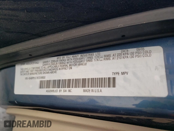 2006 Subaru Legacy Outback z VIN 4S4BP61C167316650, wystawiony jako Copart lot #53787325 z przebiegiem 110 047 mil mil oraz Nie do naprawy • Non repairable. Historia ofert i sprzedaży dostępna na DreamBid. Obrazek 14.