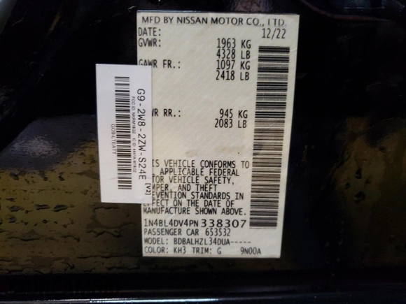 2023 Nissan Altima 2.5 SV with VIN 1N4BL4DV4PN338307, listed as a Copart auction lot 49514295 with 78,952 mi miles and Salvage Title. Bid and sale history available at carsss.com. Image 13.