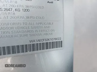 2019 Audi Q3 Premium with VIN WA1AECF32K1078022, listed as a IAAI auction lot 41365692 with 60,756 mi miles and . Bid and sale history available at DreamBid. Image 9.