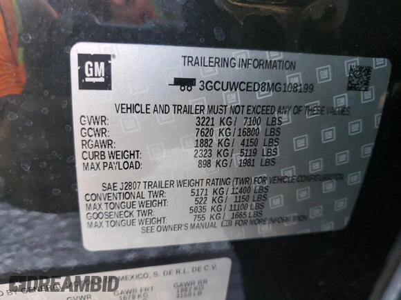 2021 Chevrolet Silverado 1500 LT with VIN 3GCUWCED8MG108199, listed as a Copart auction lot 86664204 with 60,183 mi miles and Salvage Title. Bid and sale history available at DreamBid. Image 14.