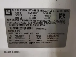 2015 Cadillac SRX Luxury Collection z VIN 3GYFNEE33FS641781, wystawiony jako Copart lot #50765905 z przebiegiem Nie podano mil oraz Szkody całkowita. Historia ofert i sprzedaży dostępna na DreamBid. Obrazek 15.