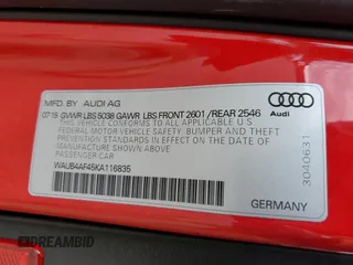 2019 Audi S4 Premium Plus with VIN WAUB4AF45KA116835, listed as a Copart auction lot 49913664 with 51,995 mi miles. Bid and sale history available at carsss.com. Image 13.