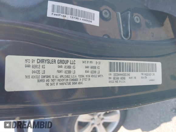 2010 Dodge Caliber SXT with VIN 1B3CB4HA4AD651946, listed as a IAAI auction lot 41771139 with 165,663 mi miles and . Bid and sale history available at DreamBid. Image 9.