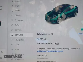 2022 Tesla Model 3 with VIN 5YJ3E1EA6NF144098, listed as a IAAI auction lot 41965360 with 75,597 mi miles. Bid and sale history available at carsss.com. Image 15.