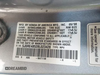 2008 Honda CR-V EX with VIN 5J6RE48528L023428, listed as a IAAI auction lot 42092250 with 163,075 mi miles. Bid and sale history available at carsss.com. Image 9.