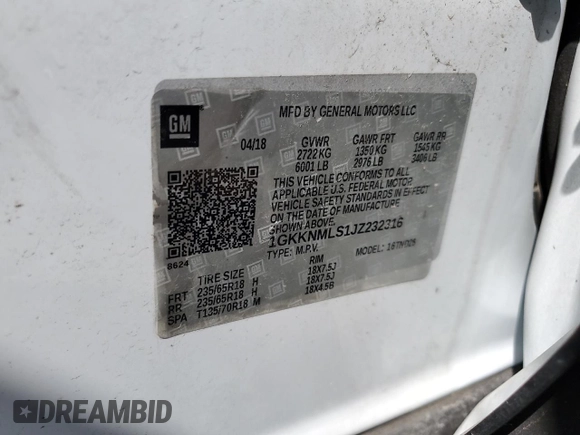 2018 GMC Acadia SLT with VIN 1GKKNMLS1JZ232316, listed as a Copart auction lot 52721555 with 116,600 mi miles and Clean title. Bid and sale history available at DreamBid. Image 15.