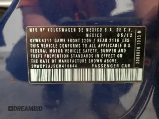 2012 Volkswagen Jetta SE z VIN 3VWDP7AJ5CM410644, wystawiony jako Copart lot #56464105 z przebiegiem 97 486 mil mil oraz Szkoda całkowita • Salvage title. Historia ofert i sprzedaży dostępna na DreamBid. Obrazek 12.