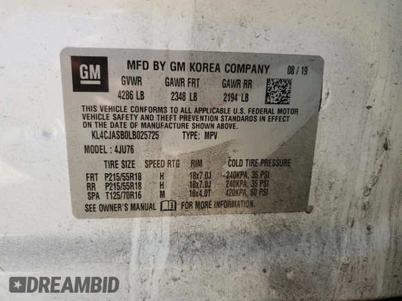 2020 Buick Encore Preferred with VIN KL4CJASB0LB025725, listed as a Copart auction lot 53704425 with 79,138 mi miles and Clean Title. Bid and sale history available at DreamBid. Image 13.
