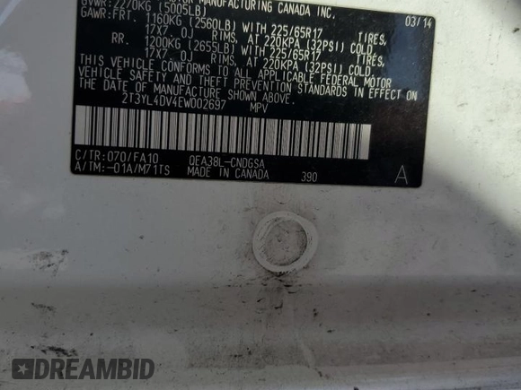 2014 Toyota RAV4 with VIN 2T3YL4DV4EW002697, listed as a Copart auction lot 49740985 with 98,712 mi miles and Salvage Title. Bid and sale history available at carsss.com. Image 15.