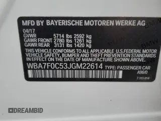 2018 BMW 7 Series 750i with VIN WBA7F0C53JGM22614, listed as a Copart auction lot 51787515 with Not Provided miles and Salvage Title. Bid and sale history available at carsss.com. Image 12.