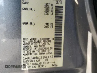 2016 Nissan Altima SR with VIN 1N4AL3AP8GC284372, listed as a Copart auction lot 63856255 with 145,086 mi miles and Salvage title. Bid and sale history available at DreamBid. Image 12.