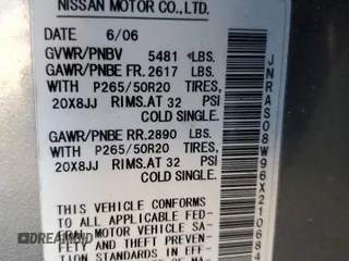 2006 Infiniti FX35 with VIN JNRAS08W96X210684, listed as a Copart auction lot 80438524 with 124,929 mi miles and Salvage Title. Bid and sale history available at carsss.com. Image 14.