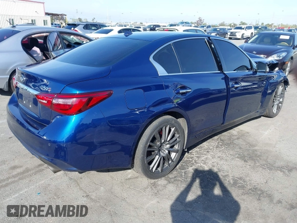 2020 Infiniti Q50 Red Sport 400 with VIN JN1FV7AP5LM630239, listed as a IAAI auction lot 41844794 with 59,042 mi miles and . Bid and sale history available at DreamBid. Image 4.