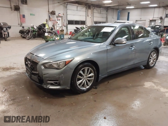 2015 Infiniti Q50 Premium with VIN JN1BV7AR2FM414613, listed as a IAAI auction lot 41258797 with 162,822 mi miles. Bid and sale history available at carsss.com. Image 2.