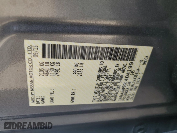 2016 Nissan Maxima S with VIN 1N4AA6AP9GC404199, listed as a Copart auction lot 53815993 with 65,268 mi miles and Salvage Title. Bid and sale history available at DreamBid. Image 12.