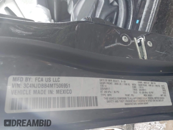 2021 Jeep Compass Latitude with VIN 3C4NJDBB4MT506951, listed as a IAAI auction lot 42183491 with 50,193 mi miles and . Bid and sale history available at DreamBid. Image 9.