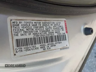 2001 Lexus ES 300 with VIN JT8BF28GX10307910, listed as a IAAI auction lot 42326385 with 157,130 mi miles and . Bid and sale history available at DreamBid. Image 9.