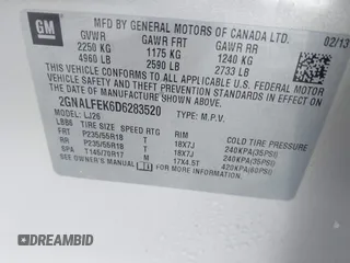 2013 Chevrolet Equinox LTZ with VIN 2GNALFEK6D6283520, listed as a IAAI auction lot 41781484 with 203,502 mi miles. Bid and sale history available at carsss.com. Image 9.