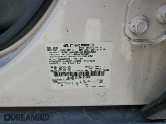 2019 Ford EcoSport SE z VIN MAJ3S2GE4KC255603, wystawiony jako Copart lot #54553675 z przebiegiem 69 835 mil mil oraz Nie do naprawy. Historia ofert i sprzedaży dostępna na DreamBid. Obrazek 14.
