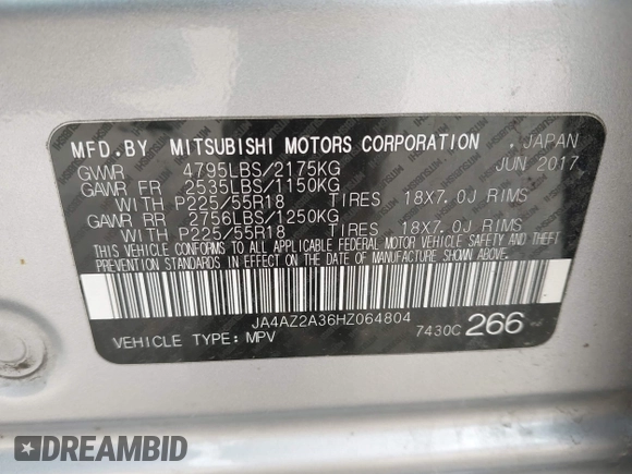 2017 Mitsubishi Outlander ES z VIN JA4AZ2A36HZ064804, wystawiony jako IAAI lot #42153351 z przebiegiem 115 714 mil mil oraz . Historia ofert i sprzedaży dostępna na DreamBid. Obrazek 9.