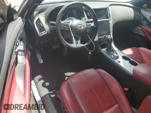 2018 Infiniti Q60 Sport with VIN JN1EV7EK9JM342022, listed as a Copart auction lot 60686985 with 77,498 mi miles and Salvage title. Bid and sale history available at DreamBid. Image 8.