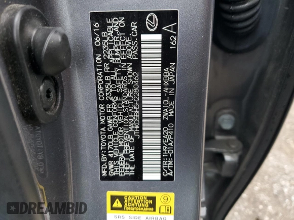 2017 Lexus CT with VIN JTHKD5BH5H2280462, listed as a Copart auction lot 79401114 with 158,496 mi miles and Salvage Title. Bid and sale history available at carsss.com. Image 12.