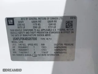 2014 Chevrolet Equinox LT with VIN 2GNFLFEK4E6287590, listed as a IAAI auction lot 41844325 with 88,595 mi miles. Bid and sale history available at carsss.com. Image 9.