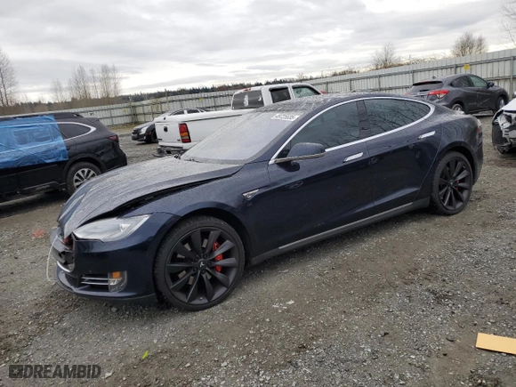 2014 Tesla Model S P85D with VIN 5YJSA1H29EFP62480, listed as a Copart auction lot 49725535 with 102879 miles and Salvage Title. Bid and sale history available at carsss.com. Image 1.