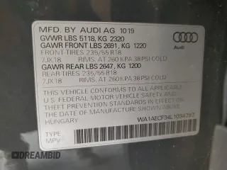 2020 Audi Q3 Premium with VIN WA1AECF34L1034797, listed as a Copart auction lot 51096385 with 74,192 mi miles and Salvage title. Bid and sale history available at DreamBid. Image 12.