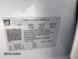 2020 Cadillac XT5 Premium Luxury FWD z VIN 1GYKNCRS1LZ193060, wystawiony jako IAAI lot #41600373 z przebiegiem Nie podano mil oraz . Historia ofert i sprzedaży dostępna na DreamBid. Obrazek 9.