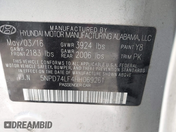 2017 Hyundai Elantra SE with VIN 5NPD74LF4HH069261, listed as a IAAI auction lot 41892093 with 100,644 mi miles and . Bid and sale history available at DreamBid. Image 9.