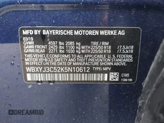 2019 BMW X2 sDrive28i with VIN WBXYJ3C52K5N10612, listed as a IAAI auction lot 41937104 with 107,283 mi miles. Bid and sale history available at carsss.com. Image 9.