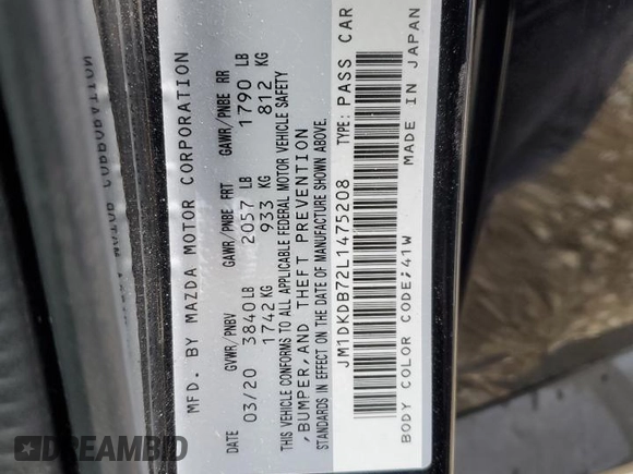 2020 Mazda CX-3 Sport with VIN JM1DKDB72L1475208, listed as a Copart auction lot 78158584 with 40,122 mi miles and Salvage Title. Bid and sale history available at carsss.com. Image 15.