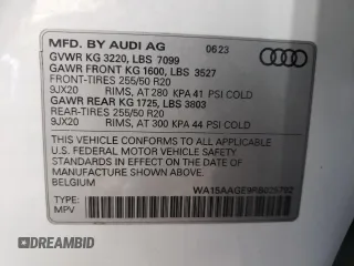 2024 Audi Q8 e-tron Premium Plus z VIN WA15AAGE9RB025792, wystawiony jako Copart lot #74004454 z przebiegiem 9 852 mil mil oraz Szkoda całkowita • Salvage title. Historia ofert i sprzedaży dostępna na DreamBid. Obrazek 13.