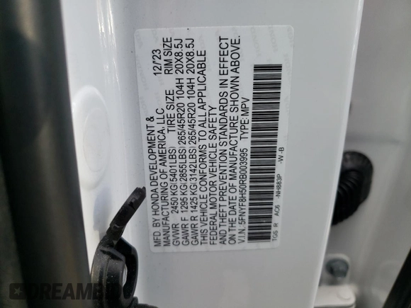 2024 Honda Passport EX-L с VIN 5FNYF8H50RB003995, выставлен на аукционе Copart как лот 60998494 с пробегом 7 193 миль миль и Списание • Salvage title. История ставок и продаж доступна на DreamBid. Изображение 14.