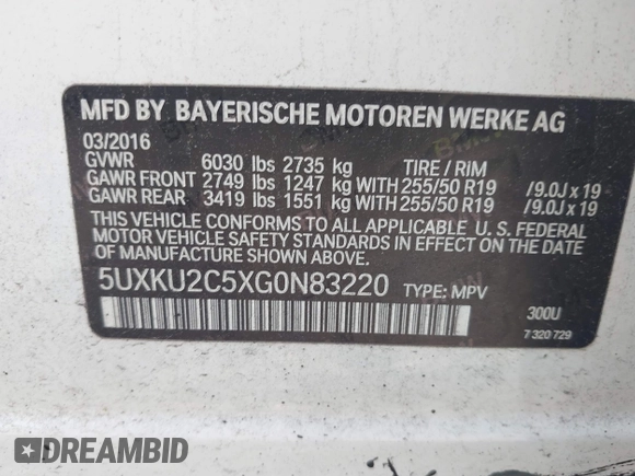 2016 BMW X6 xDrive35i z VIN 5UXKU2C5XG0N83220, wystawiony jako IAAI lot #39197569 z przebiegiem Nie podano mil oraz . Historia ofert i sprzedaży dostępna na DreamBid. Obrazek 9.