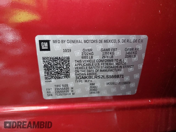 2020 Chevrolet Blazer Premier with VIN 3GNKBLRS2LS559871, listed as a Copart auction lot 44188845 with 27,200 mi miles and Salvage title. Bid and sale history available at DreamBid. Image 16.