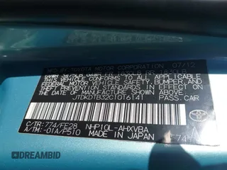 2012 Toyota Prius One with VIN JTDKDTB32C1016141, listed as a IAAI auction lot 41777932 with 231,165 mi miles and . Bid and sale history available at DreamBid. Image 9.