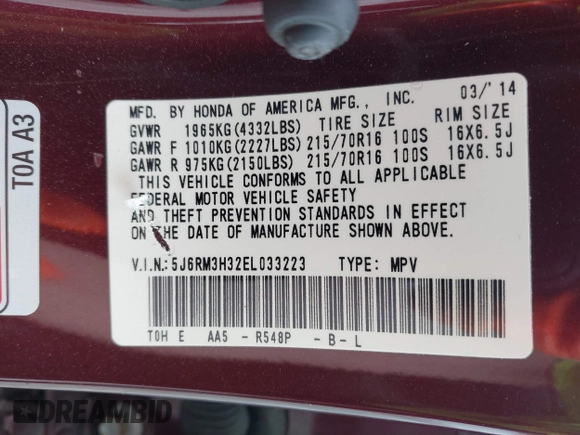 2014 Honda CR-V LX z VIN 5J6RM3H32EL033223, wystawiony jako IAAI lot #41417878 z przebiegiem 137 419 mil mil oraz . Historia ofert i sprzedaży dostępna na DreamBid. Obrazek 9.