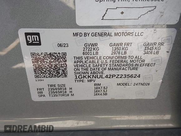 2023 GMC Acadia SLT with VIN 1GKKNUL42PZ235624, listed as a IAAI auction lot 42677280 with 36,293 mi miles and . Bid and sale history available at DreamBid. Image 9.