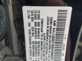 2013 Honda CR-V LX with VIN 5J6RM3H38DL035251, listed as a Copart auction lot 54880465 with 97,082 mi miles and Salvage title. Bid and sale history available at DreamBid. Image 13.