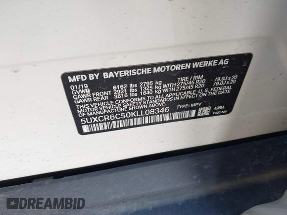 2019 BMW X5 xDrive40i with VIN 5UXCR6C50KLL08346, listed as a IAAI auction lot 41824070 with 75,000 mi miles and . Bid and sale history available at DreamBid. Image 9.