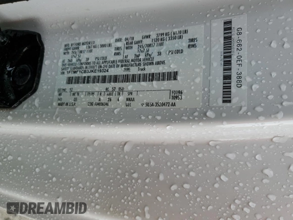 2018 Ford F-150 XL with VIN 1FTMF1CB3JKE19324, listed as a Copart auction lot 60817995 with Not provided miles and Salvage title. Bid and sale history available at DreamBid. Image 12.
