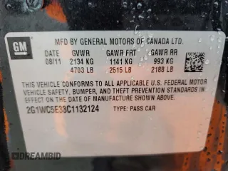 2012 Chevrolet Impala LTZ with VIN 2G1WC5E33C1132124, listed as a Copart auction lot 51181215 with 147,500 mi miles and Salvage Title. Bid and sale history available at DreamBid. Image 13.