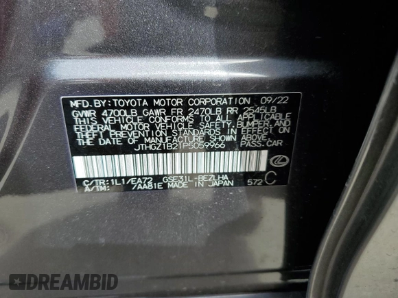 2023 Lexus IS with VIN JTHGZ1B21P5059966, listed as a Copart auction lot 48423015 with 40,384 mi miles and Salvage Title. Bid and sale history available at carsss.com. Image 12.