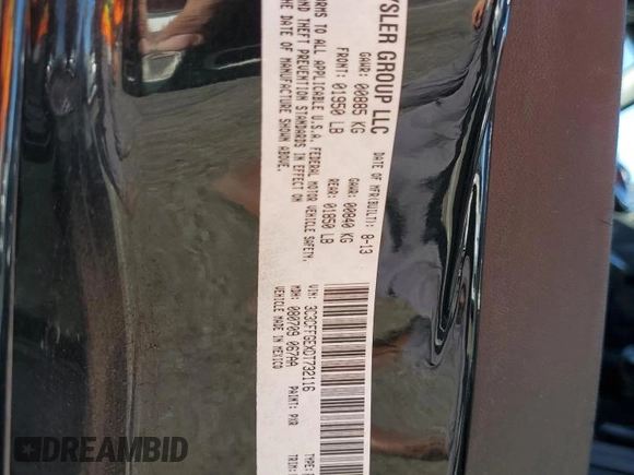 2013 FIAT 500e с VIN 3C3CFFGEXDT732116, выставлен на аукционе Copart как лот 74983534 с пробегом 69 446 миль миль и Списание • Salvage title. История ставок и продаж доступна на DreamBid. Изображение 13.