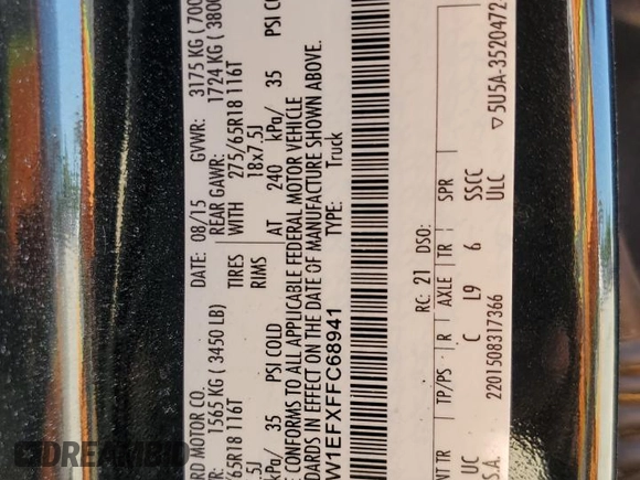 2015 Ford F-150 XLT z VIN 1FTEW1EFXFFC68941, wystawiony jako Copart lot #52002825 z przebiegiem 152 805 mil mil oraz Szkoda całkowita • Salvage title. Historia ofert i sprzedaży dostępna na DreamBid. Obrazek 13.