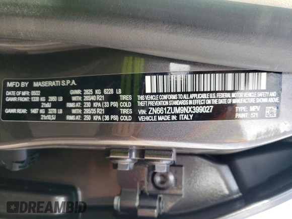 2022 Maserati Levante Modena S with VIN ZN661ZUM9NX399027, listed as a Copart auction lot 76893644 with 29,075 mi miles and Salvage Title. Bid and sale history available at carsss.com. Image 15.
