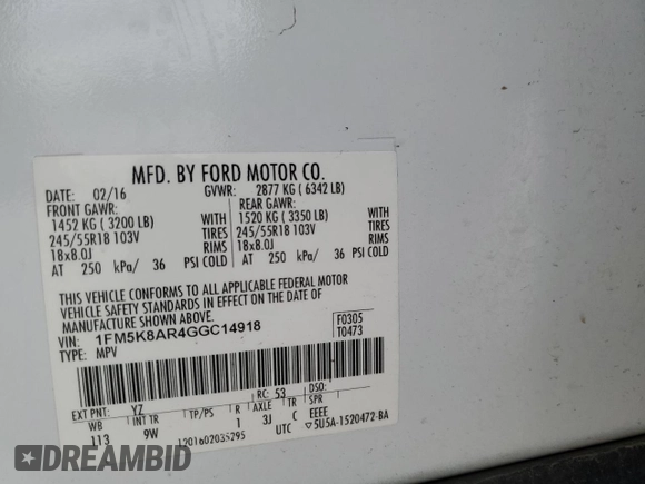 2016 Ford Utility Police Interceptor with VIN 1FM5K8AR4GGC14918, listed as a Copart auction lot 87609665 with 0 mi miles and Salvage Title. Bid and sale history available at carsss.com. Image 13.